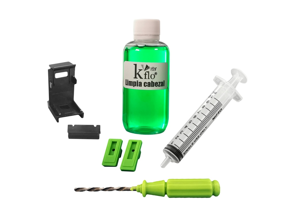 Kflo® Kit Universal Clip De Purga, Liquido, Jeringa Y Perforador De Cartucho De Tinta Hp Y Canon