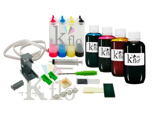 [KFLO-KIT-SIS-HHP-4X120ML] Kflo® Sistema Tinta Continua Universal Cartucho HHp Negro Y Tricolor 662, 664, 667, 122, Etc. 4X120ml